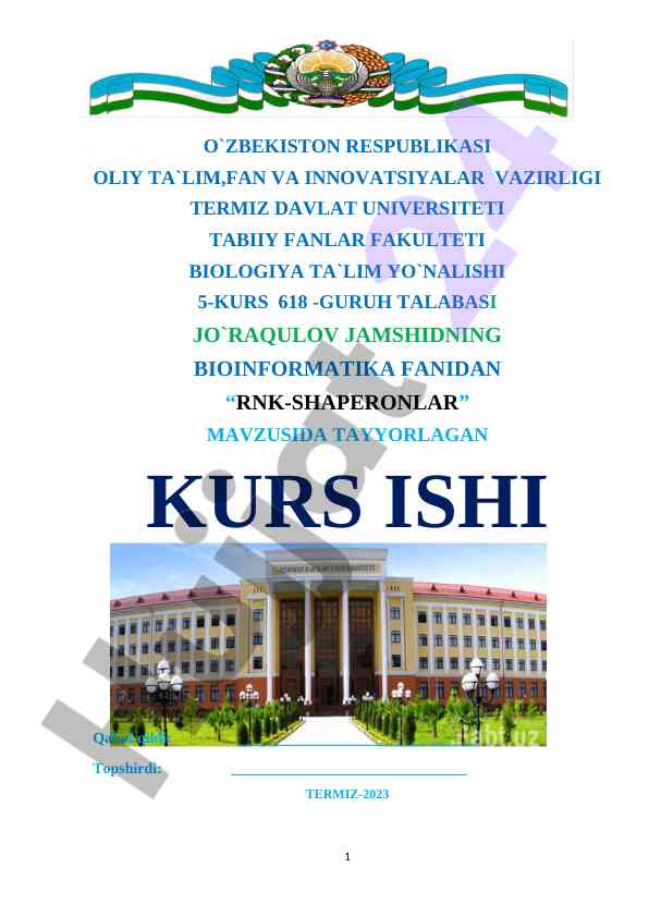 Rnk-shaperonlar mavzusida kurs ishi