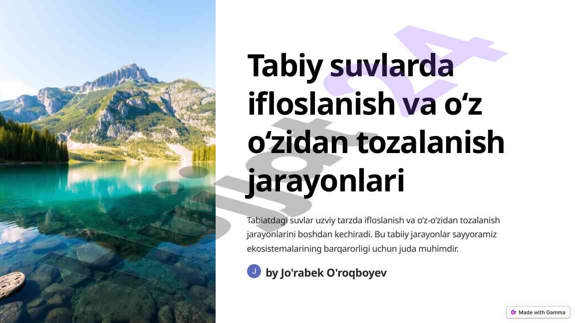 Tabiy suvlarda ifloslanish va o'z o'zidan tozalanish