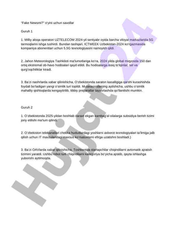 Fake newsmi? o‘yiniga savollar