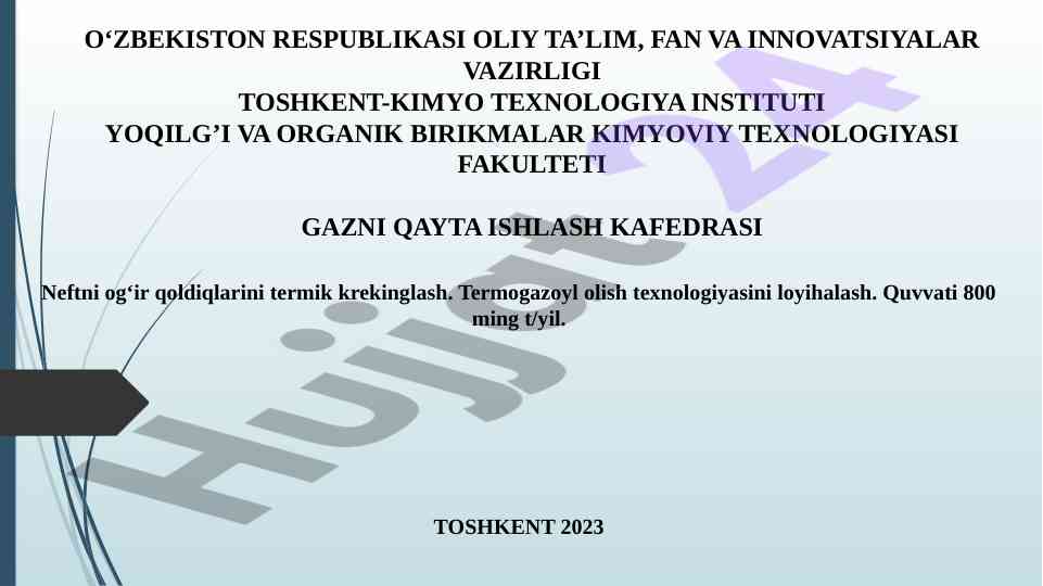 Neftni ogʻir qoldiqlarini termik krekinglash