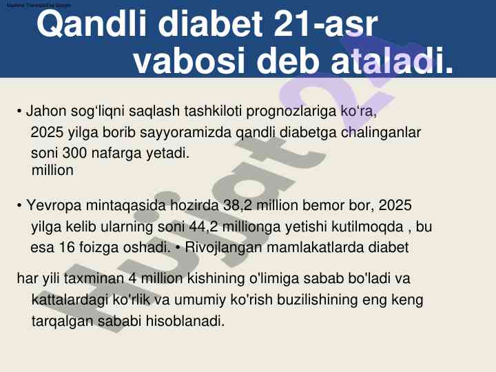 Qandli diabet: global va mintaqaviy muammolar