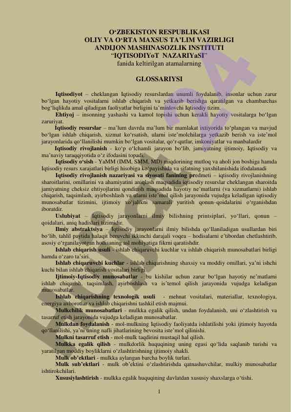 Iqtisodiyot nazariyasi atamalari glossariyasi