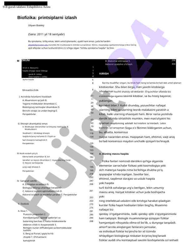 Biofizika printsiplarini izlash