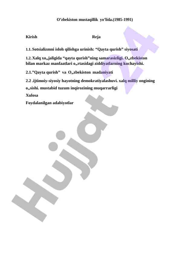 O‘zbekiston Mustaqillik Yo‘lida Qayta Qurish