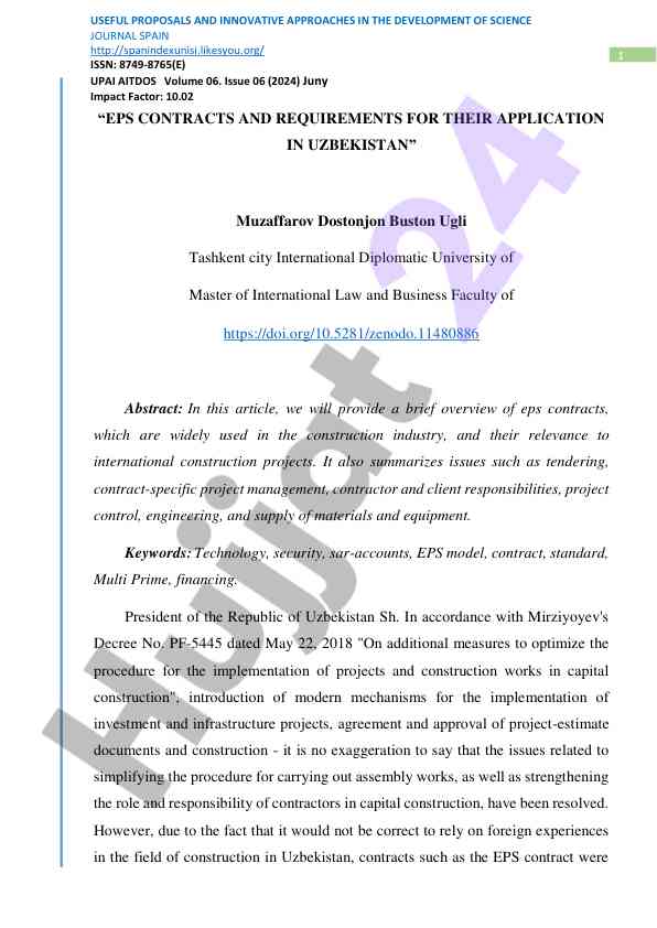 Eps contracts and their application in uzbekistan's industry