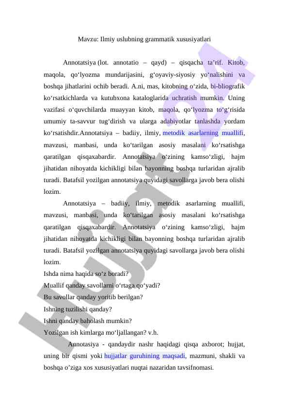 Ilmiy uslubning grammatik xususiyatlari