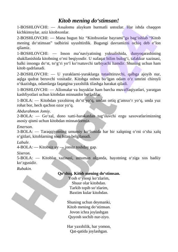 Kitob mening do‘stimsan tadbiri