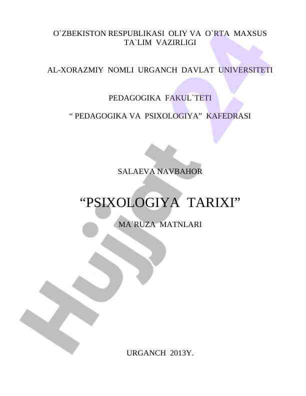 Psixologiya tarixi ma‘ruza matnlari ijtimoiy fikrlar
