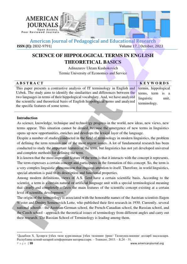 Contrastive analysis of hippological terms in english
