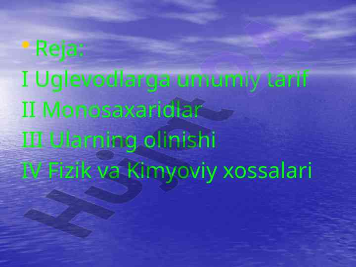 Uglevodlar haqida umumiy ma'lumotlar