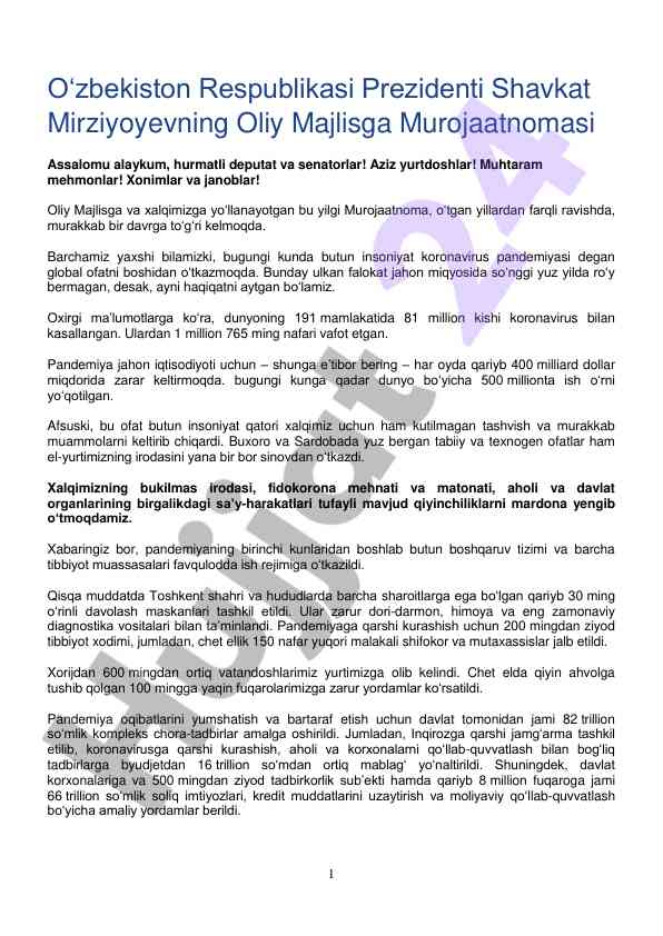 Koronavirus pandemiyasi va o‘zbekistonning reaksiya