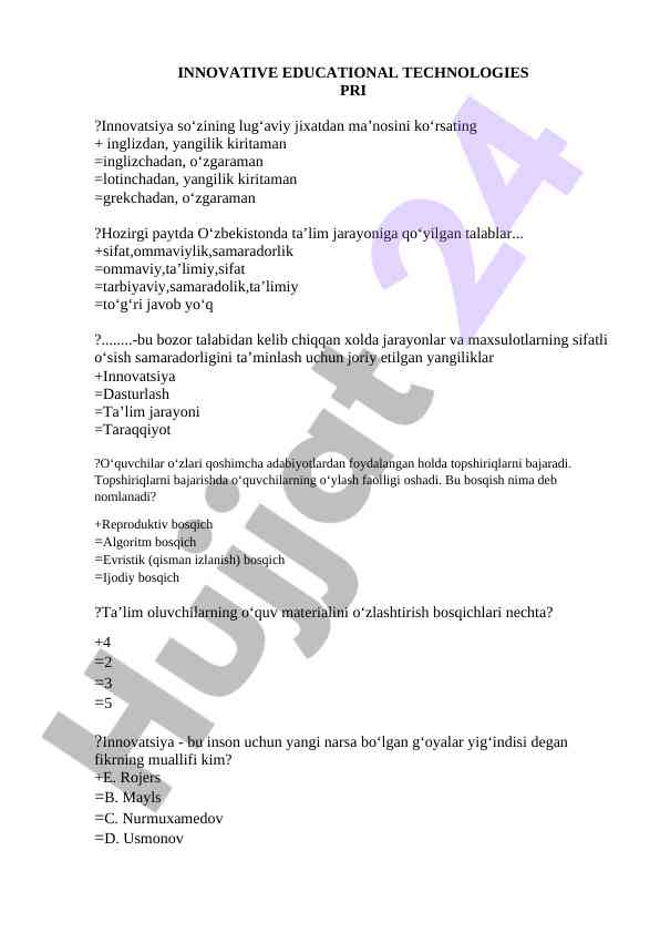 Innovatsion ta'lim texnologiyalari tahlili