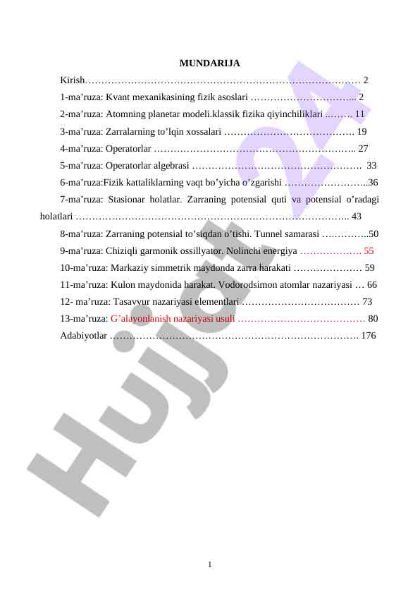 Kvant mexanikasining fizik asoslari mahruzalari
