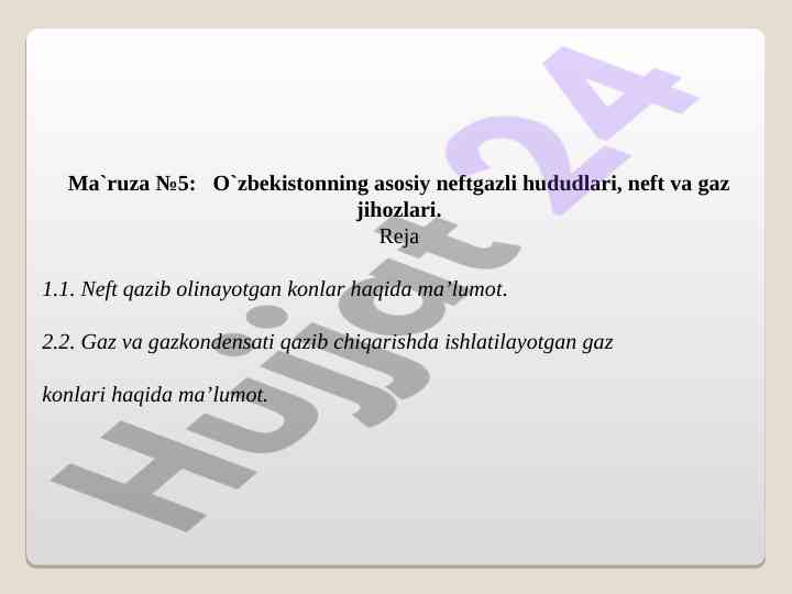 O'zbekistonning asosiy neftgazli hududlari ma'ruza