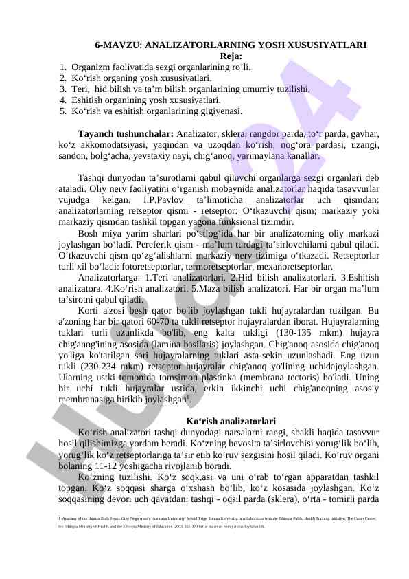 Analizatorlarning yosh xususiyatlari