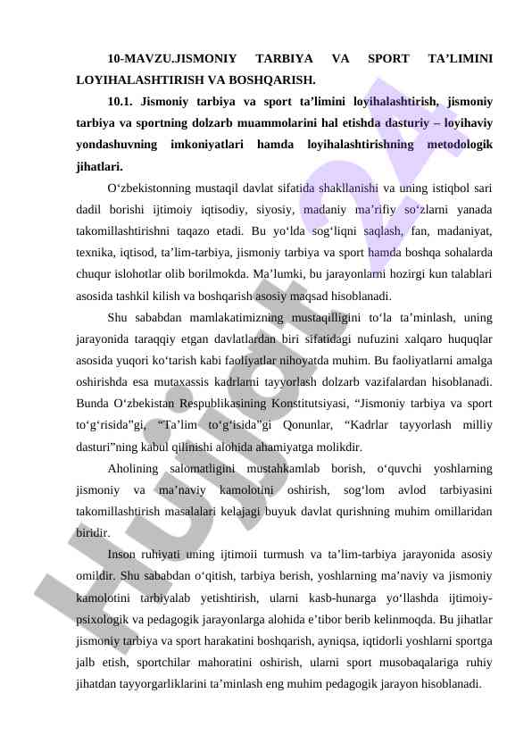 Jismoniy tarbiya va sport ta’limi loyihalash