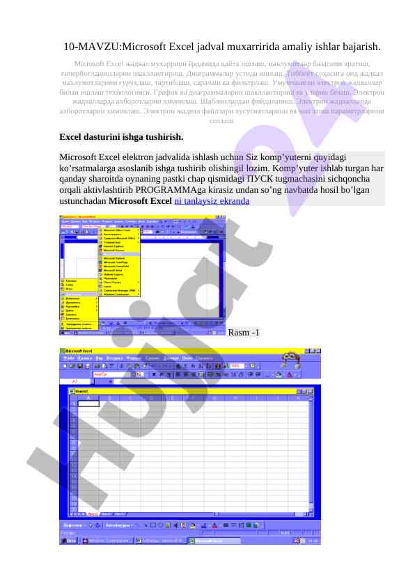 Microsoft excel da jadval muxarriri bilan ishlash