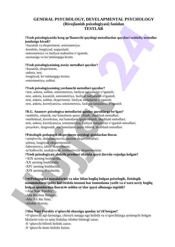Yosh psixologiyasida tashkiliy metodlar testlari