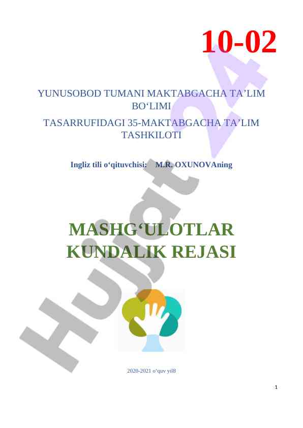 Ingliz tili o‘qituvchisi m.r. oxunova mashg‘ulotlar rejasi