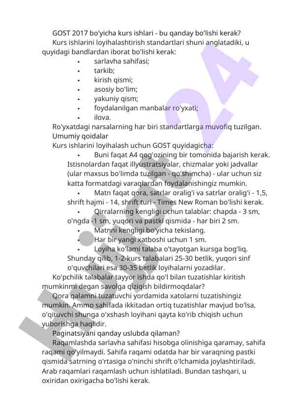 Kurs ishlari loyihalash standartlari gost 2017