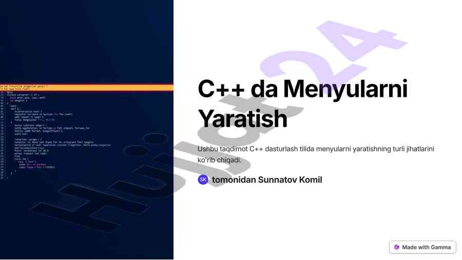 C++ da menyularni yaratish taqdimoti