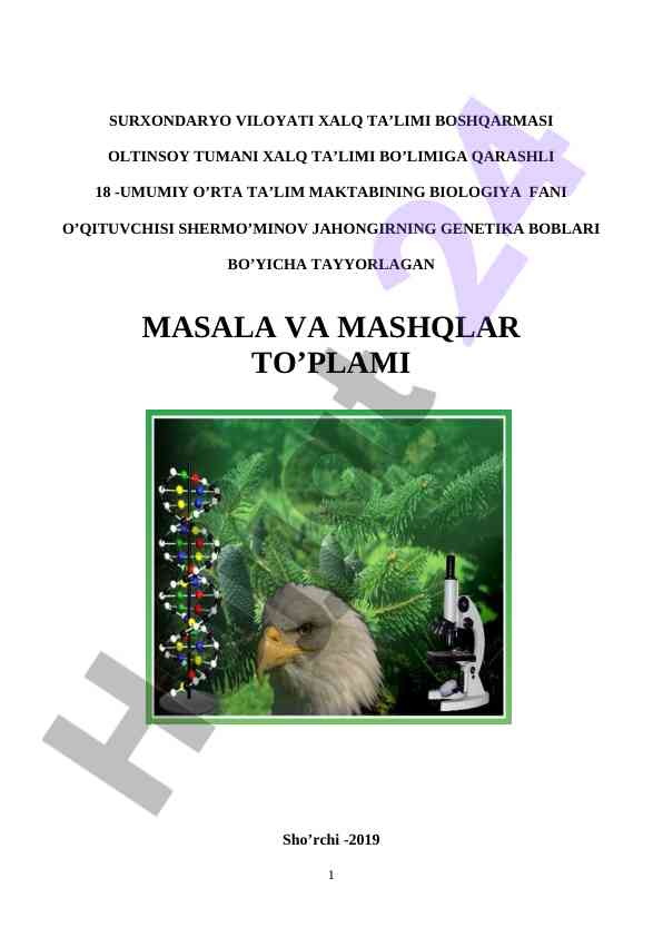 Genetika bo‘yicha masala va mashqlar to‘plami