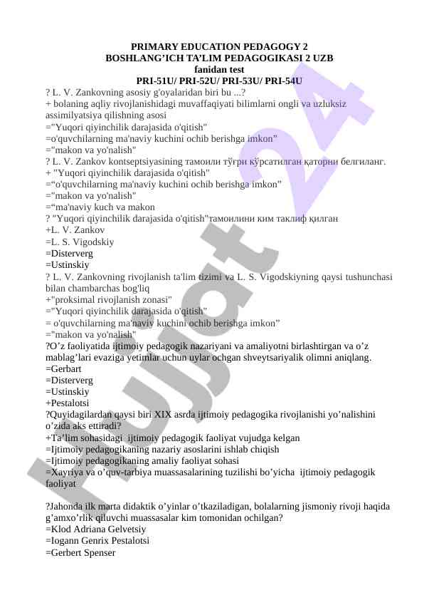 Boshlang‘ich ta’lim pedagogikasi testlari