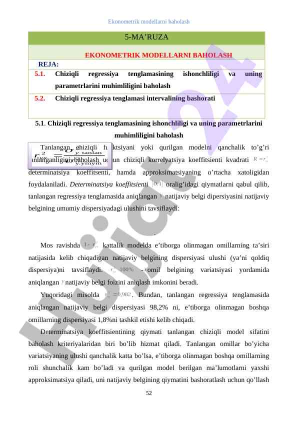 Ekonometric modellarni baholash: chiziqli regressiya