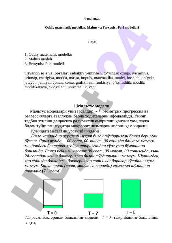 Oddiy matematik modellar va maltus modellari