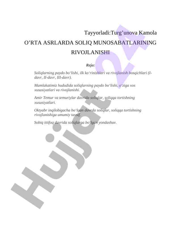 O'rta asrlarda soliq munosabatlarining rivojlanishi