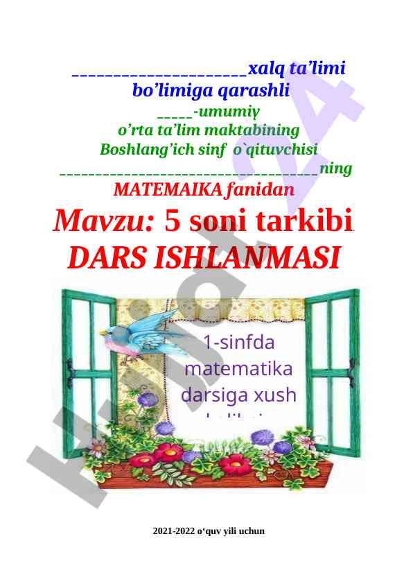 Matematika fanida 5 soni tarkibi dars ishlanmasi