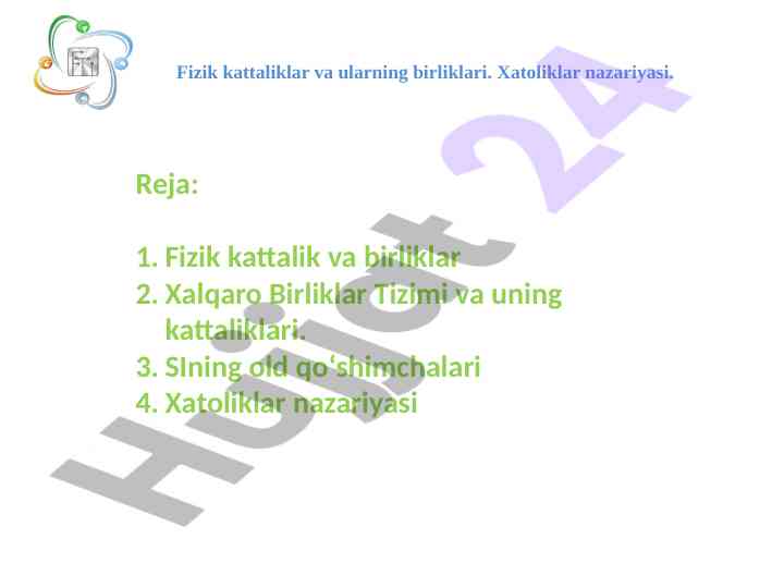 Fizik kattaliklar va ularning birliklari tahlili