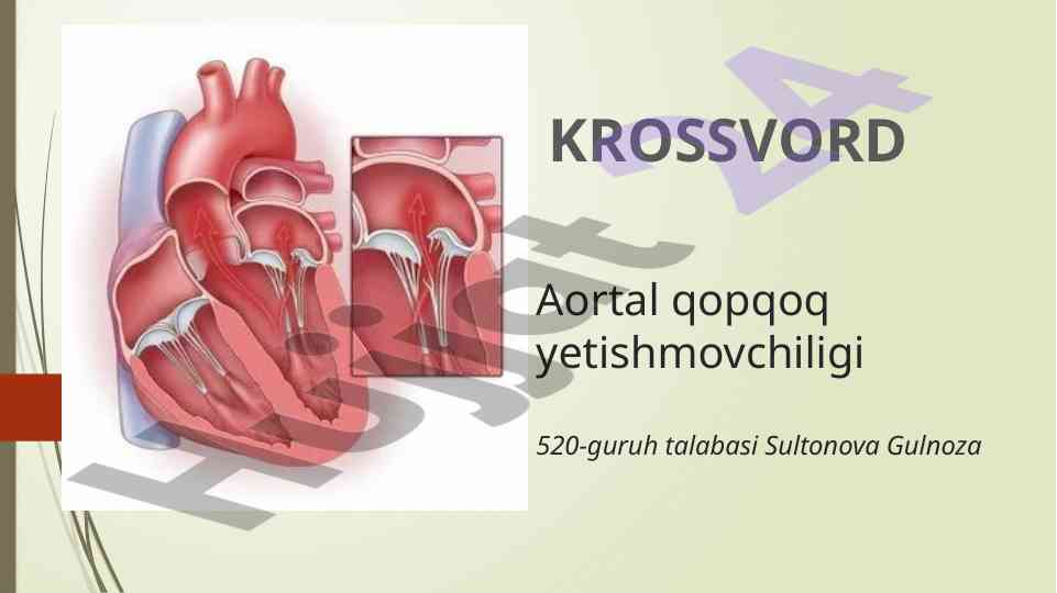 Aorta qopqoq yetishmovchiligi mavzusi bo'yicha savollar