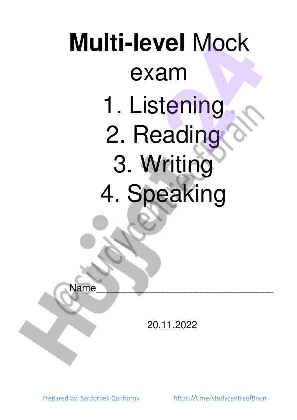 Multi-level mock exam listening reading writing speaking