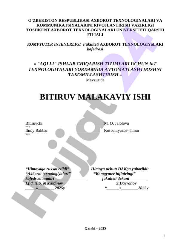 Avtomatlashtirishni takomillashtirish uchun iot texnologiyalari