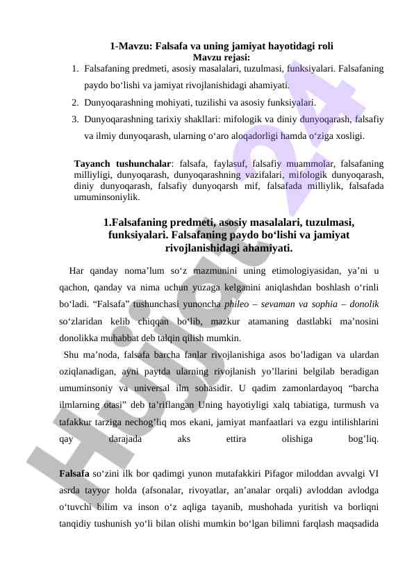Falsafa va uning jamiyat hayotidagi roli