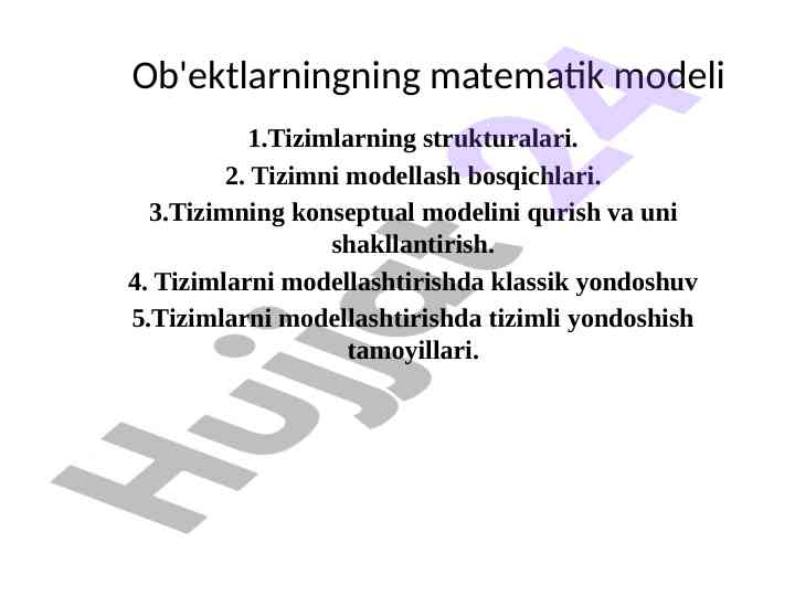 Ob'jektlarning matematik modeli tizimlar strukturasi