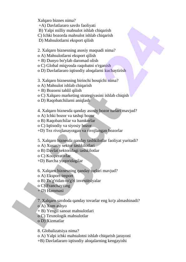 Xalqaro biznes va uning asosiy turlari