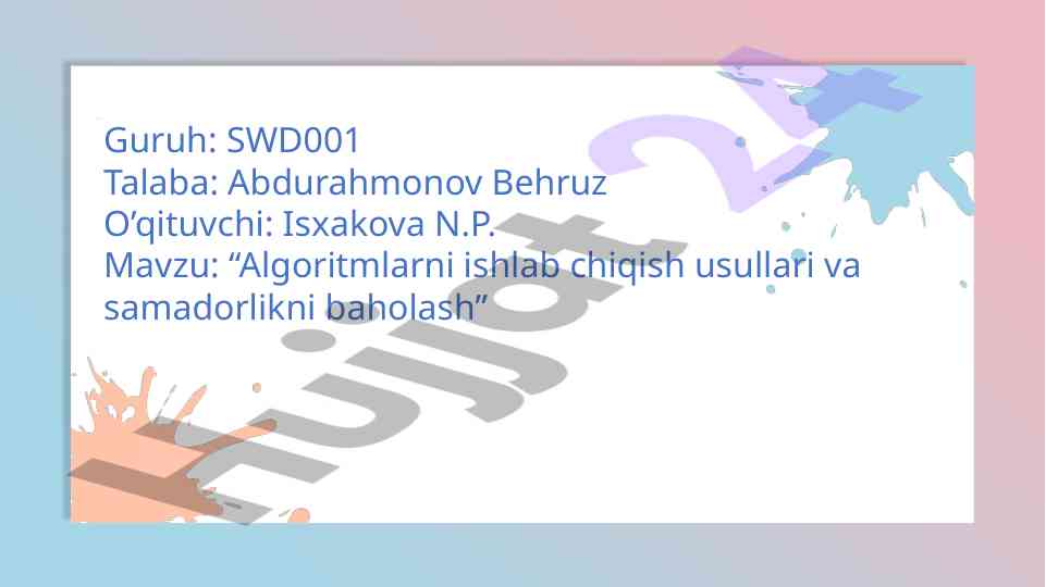 Algoritmlar va ularning samaradorligi