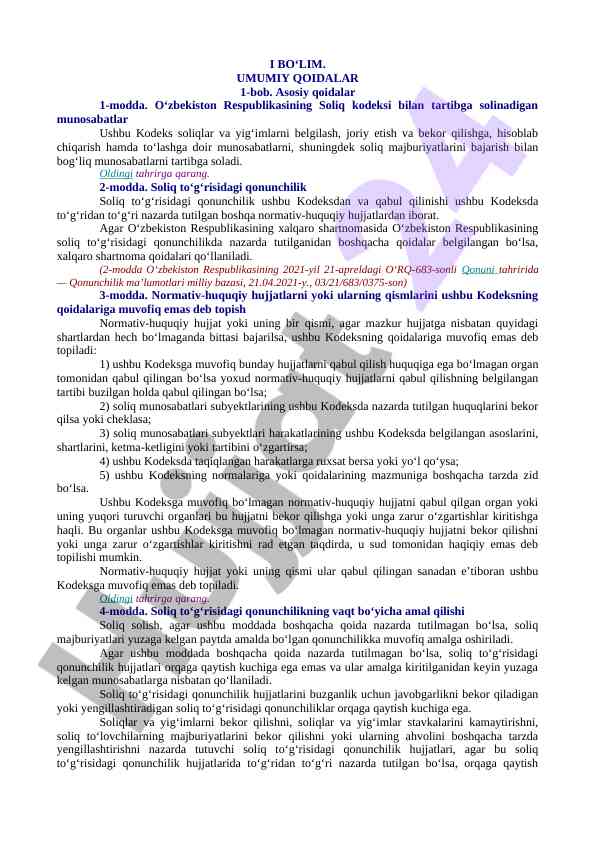 O‘zbekiston respublikasi soliq kodeksi qoidalari