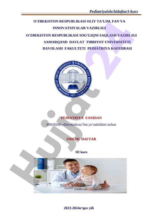 Pediatriya fanidan ishchi daftar 2023-2024 o‘quv yili