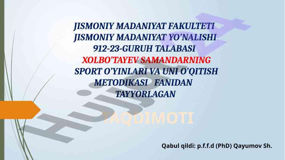 Voleybol tarixi va o`qitish metodikasi taqdimoti