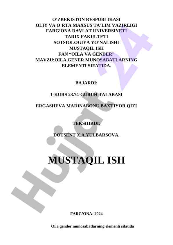 Oila Gender Munosabatlarning Elementi Sifatida 