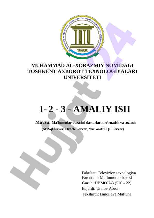 Ma'lumotlar bazasini dasturlarini o'rnatish