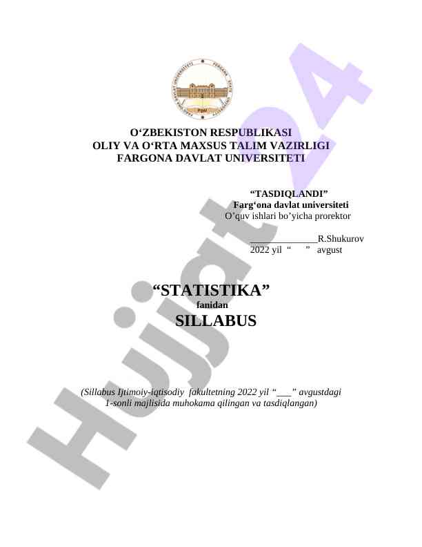 Statistika fanidan syllabus 2022