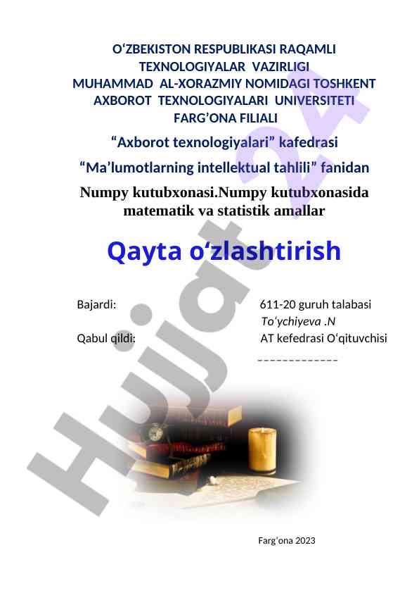 Ma'lumotlarning intellektual tahlili numpy kutubxonasi