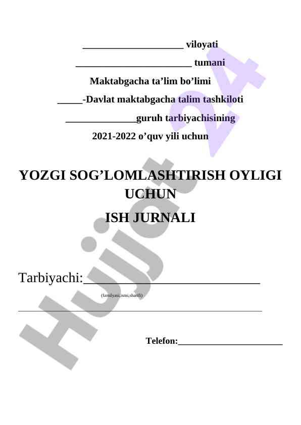 Yozgi sog‘lomlashtirish oyligi ish jurnali
