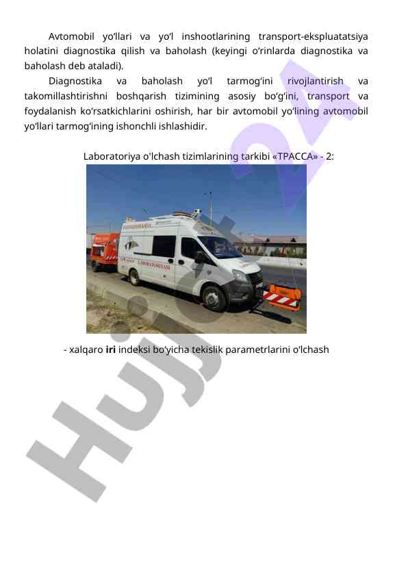 Avtomobil yoʻllari diagnostika va baholash metodlari