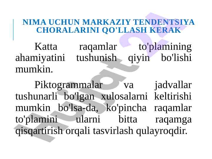 Markaziy tendentsiya choralarini qo'llash ahamiyati