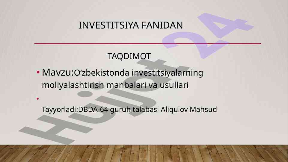O‘zbekistonda investitsiyalarning moliyalashtirish manbalari